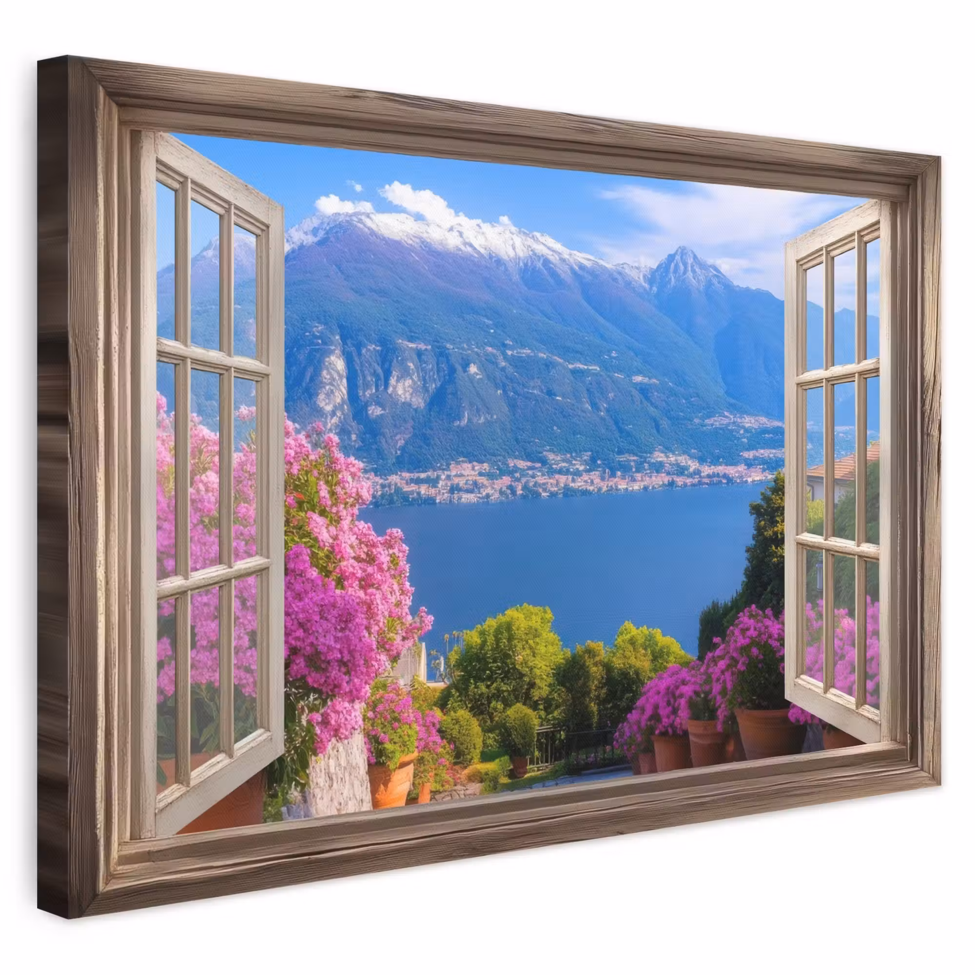Canvas schilderij - Doorkijk - Berg - Landschap - Uitzicht - Meer