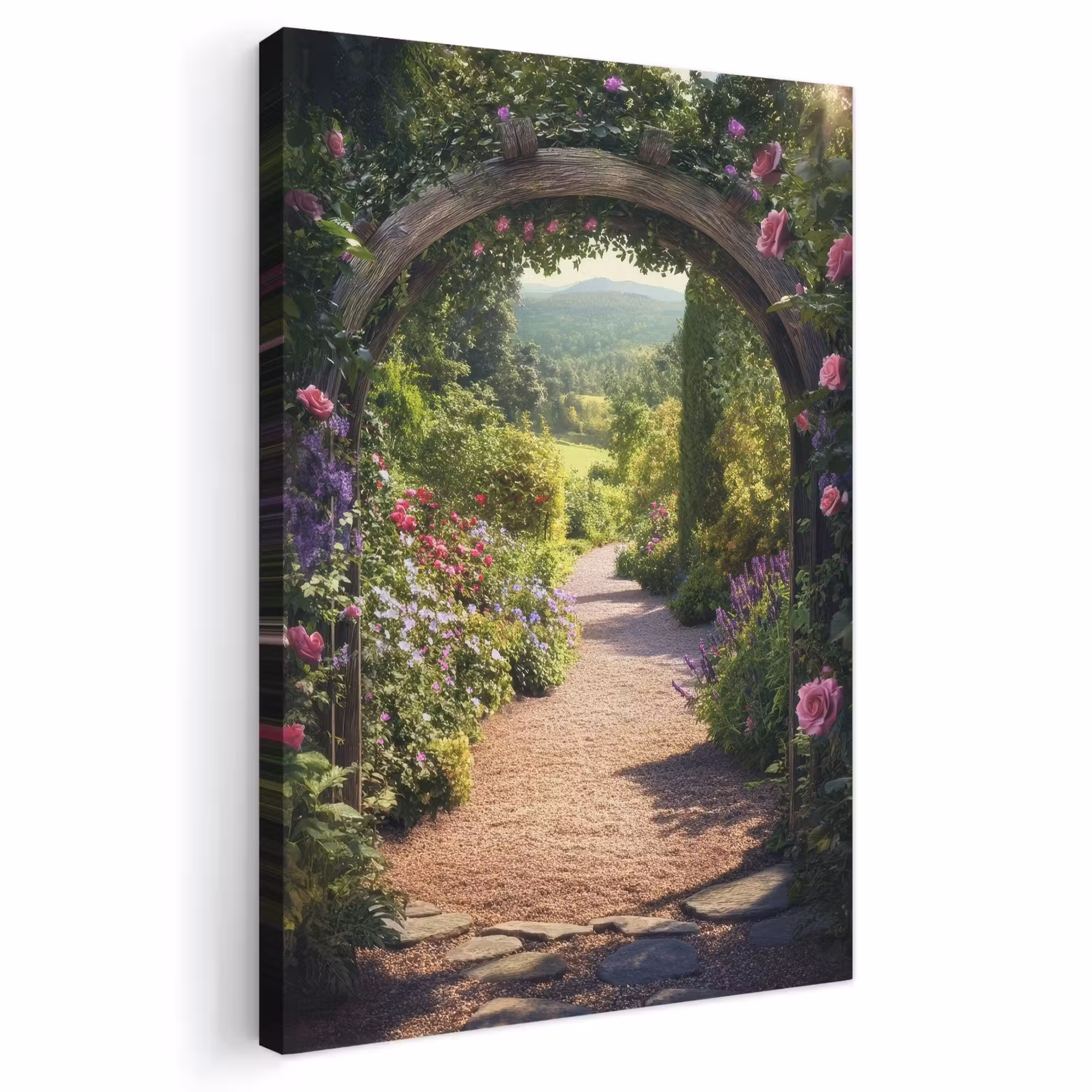 Canvas schilderij - Doorkijk - Bloemen - Natuur - Rozenboog