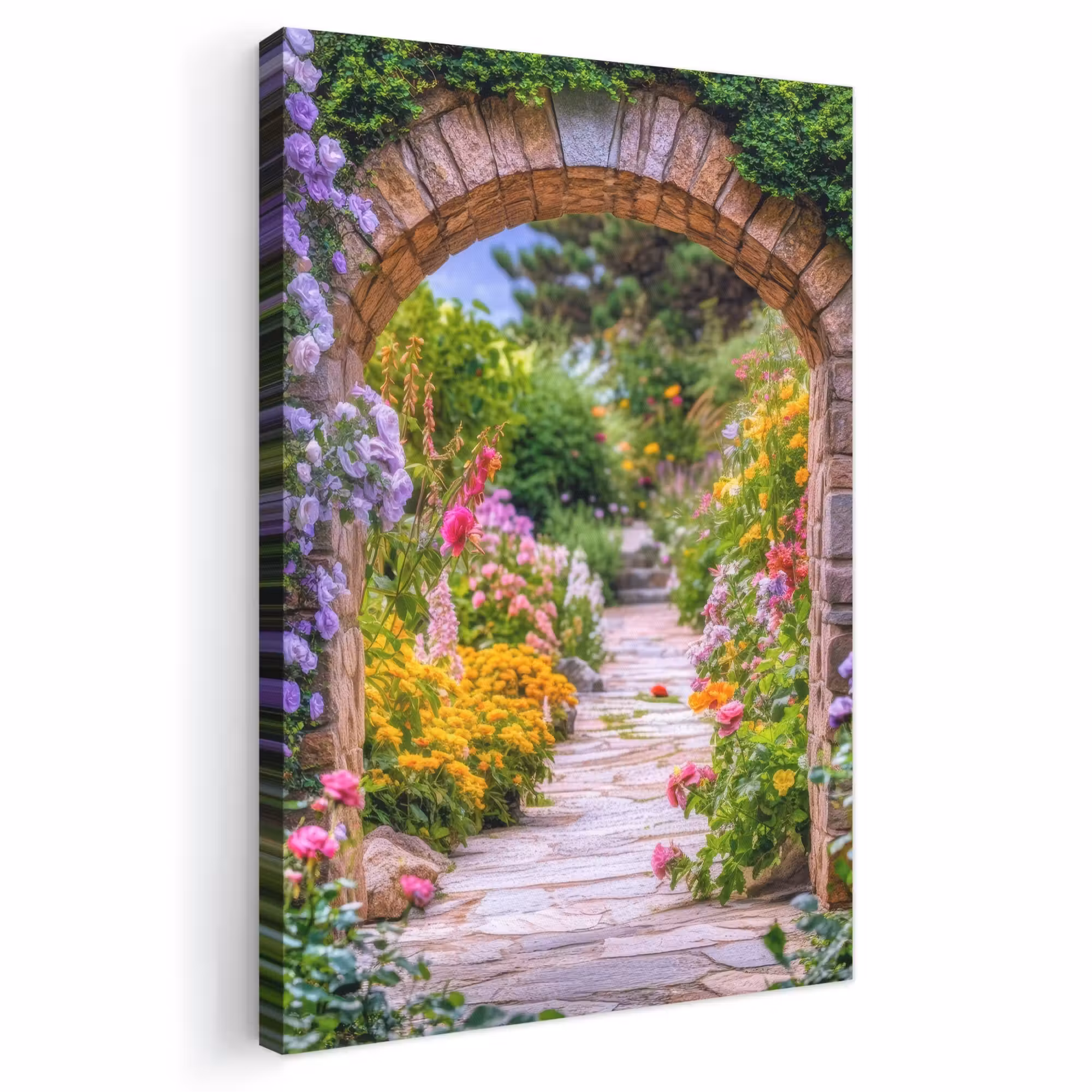 Canvas schilderij - Doorkijk - Bloemen - Pad - Natuur