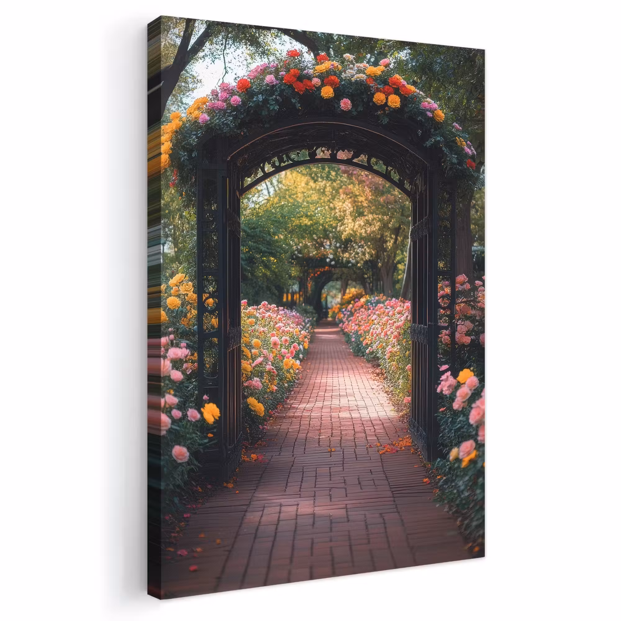 Canvas schilderij - Doorkijk - Bloemen - Pad - Natuur - Kleurrijk