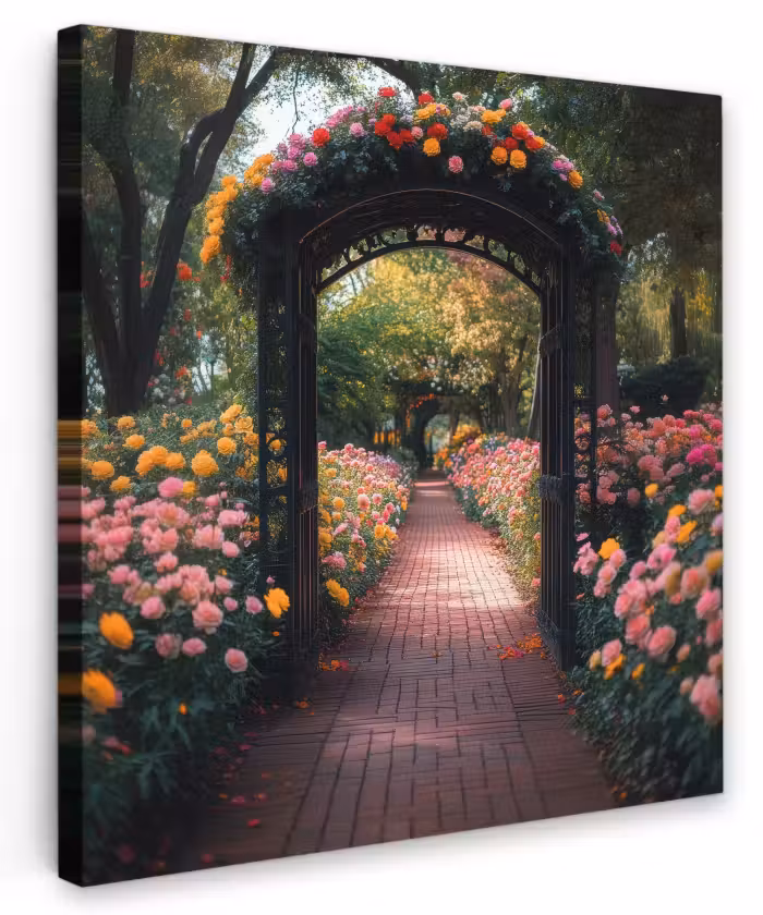 Canvas schilderij - Doorkijk - Bloemen - Pad - Natuur - Kleurrijk