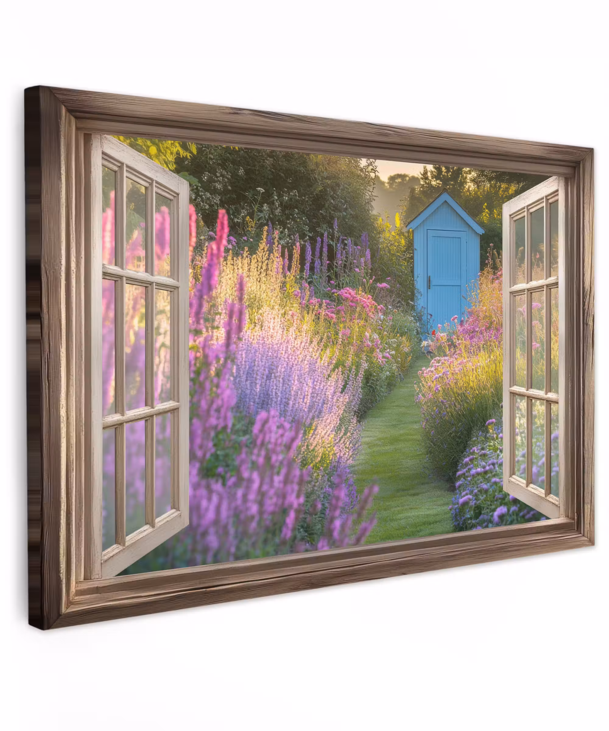 Canvas schilderij - Doorkijk - Bloemen - Raam - Natuur