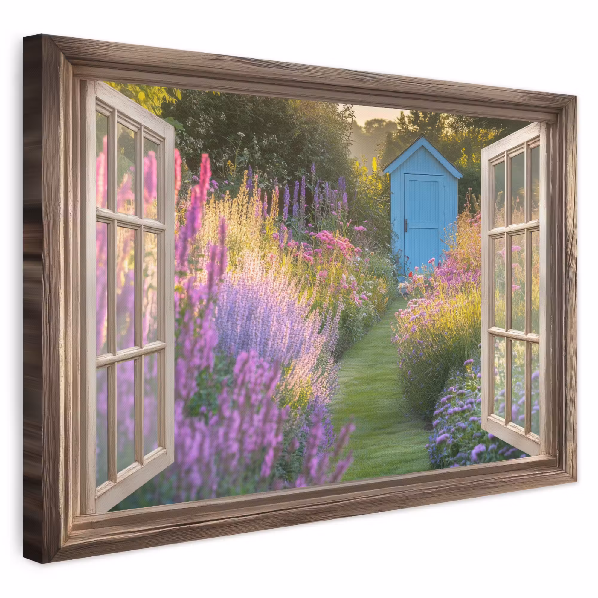Canvas schilderij - Doorkijk - Bloemen - Raam - Natuur
