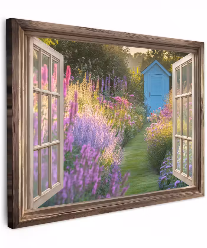 Canvas schilderij - Doorkijk - Bloemen - Raam - Natuur