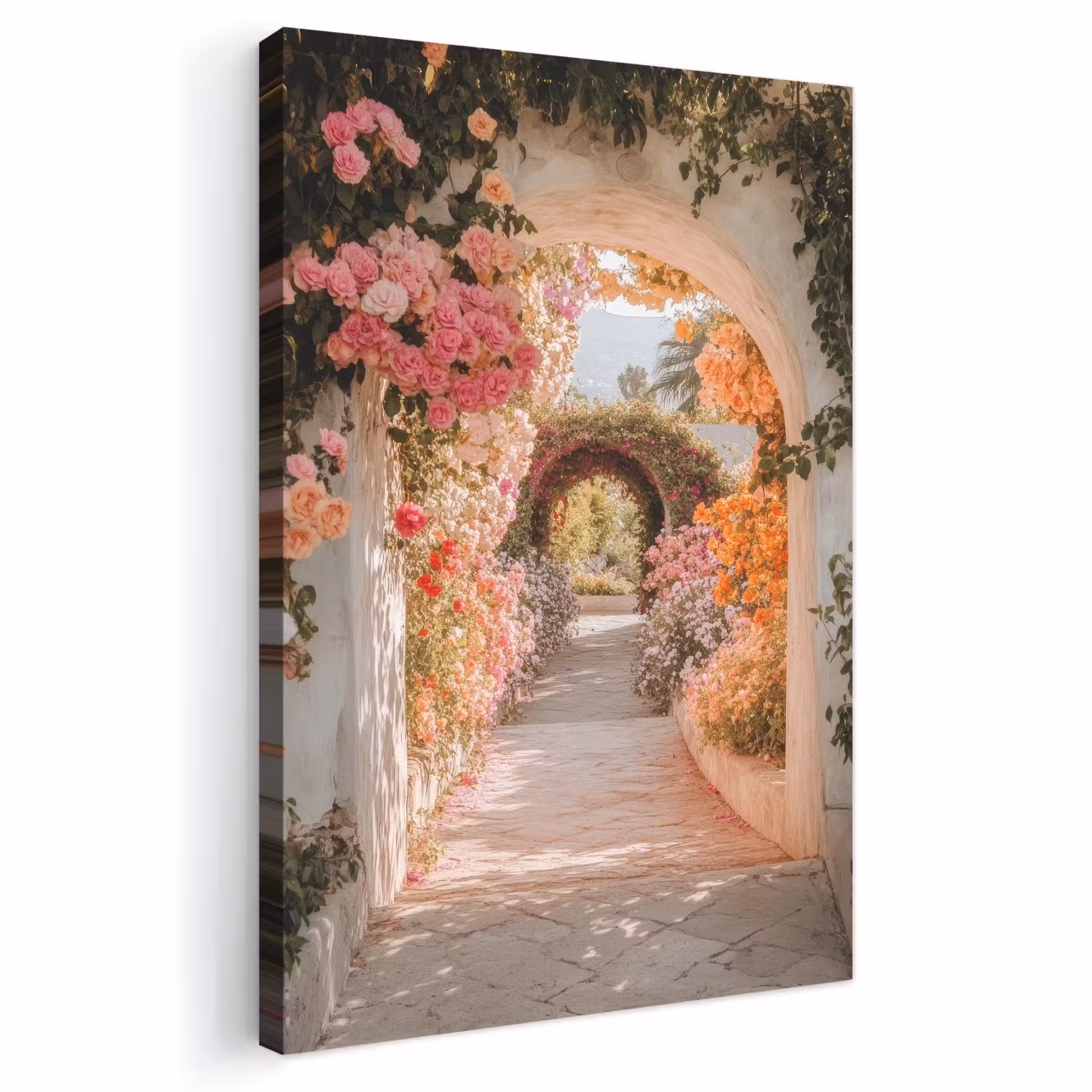 Canvas schilderij - Doorkijk - Boog - Bloemen - Pastel
