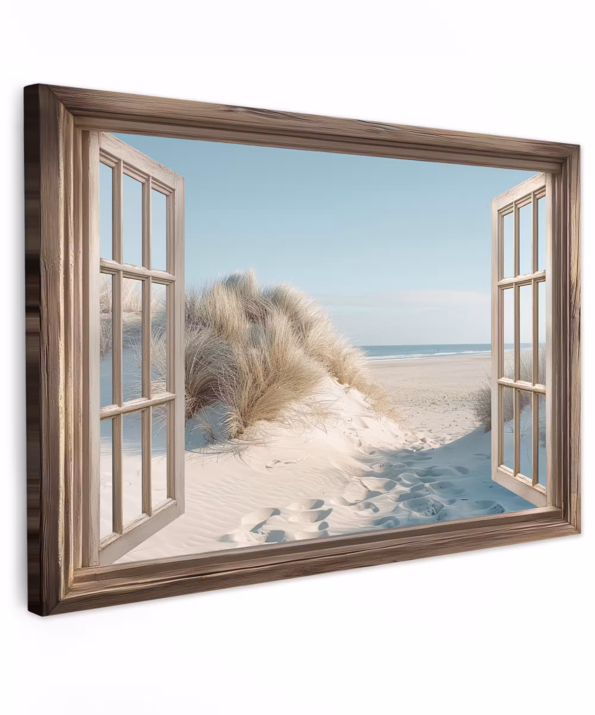 Canvas schilderij - Doorkijk - Helmgras - Duinen - Zee - Landschap