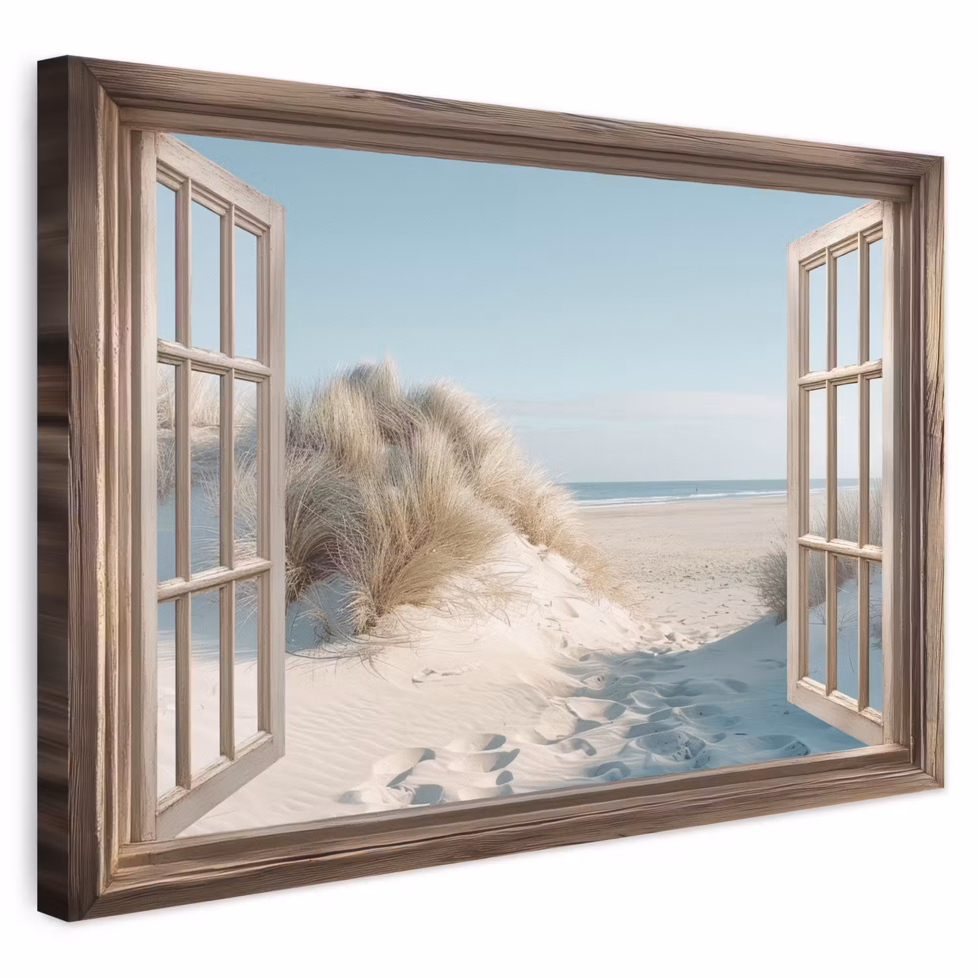 Canvas schilderij - Doorkijk - Helmgras - Duinen - Zee - Landschap