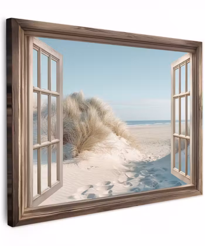 Canvas schilderij - Doorkijk - Helmgras - Duinen - Zee - Landschap