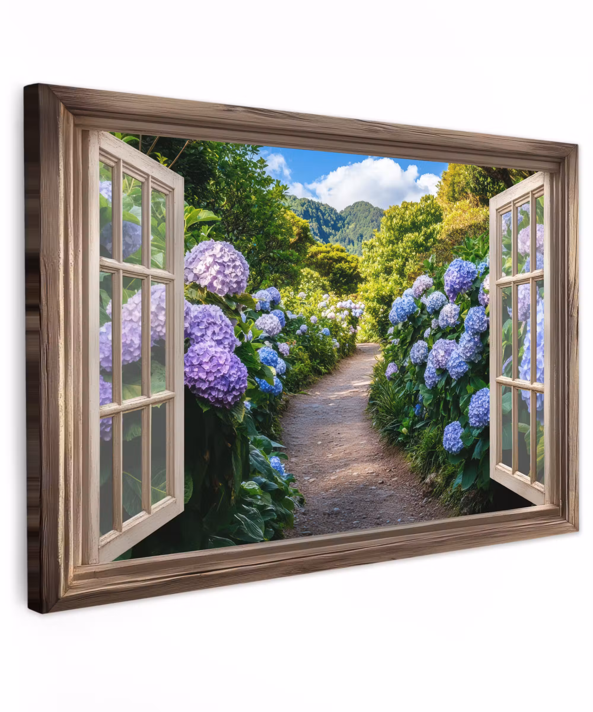 Canvas schilderij - Doorkijk - Hortensia - Pad - Natuur