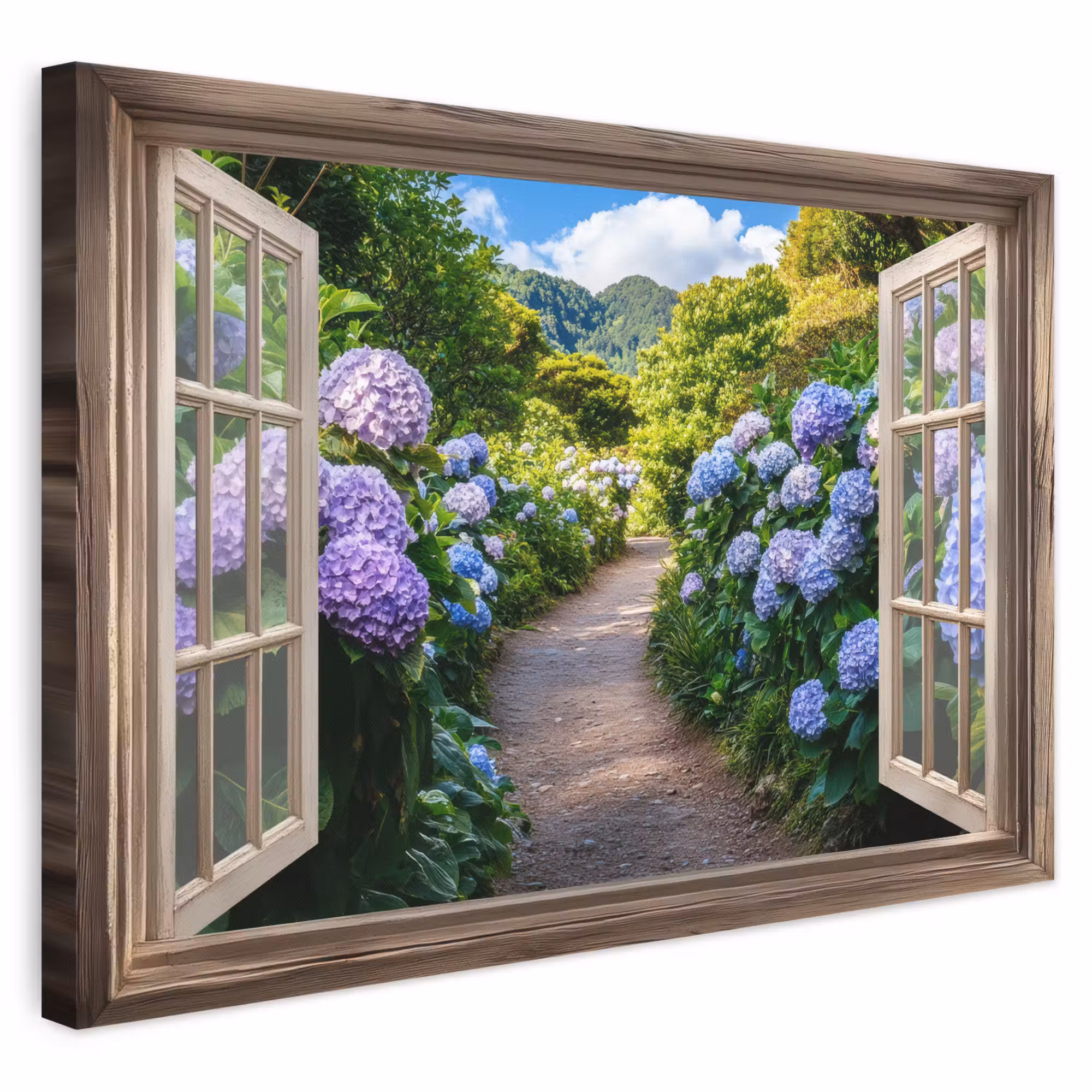 Canvas schilderij - Doorkijk - Hortensia - Pad - Natuur