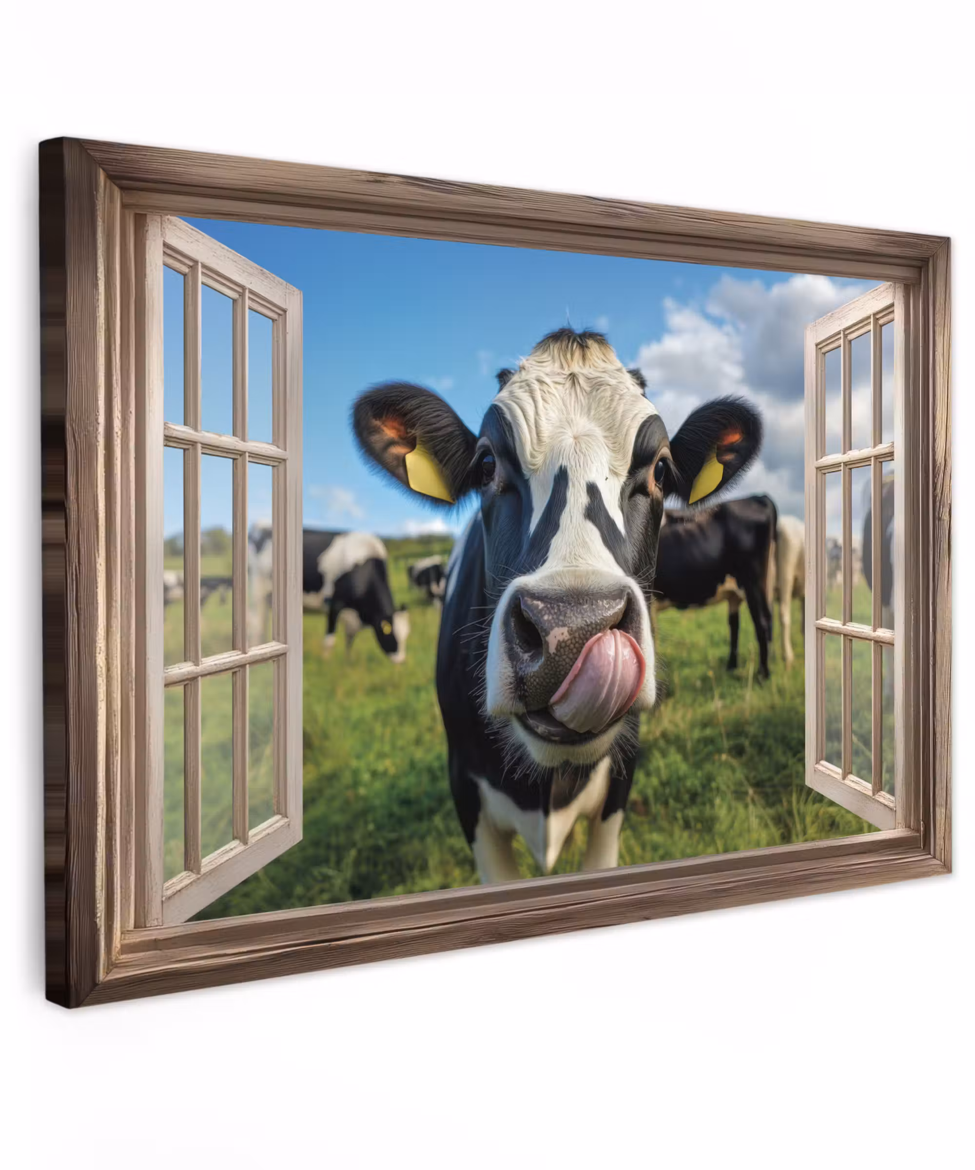Canvas schilderij - Doorkijk - Koe - Weiland - Dieren - Natuur