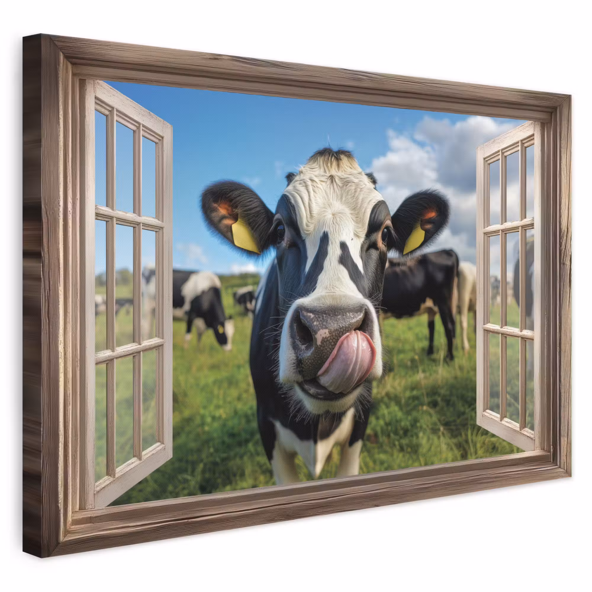 Canvas schilderij - Doorkijk - Koe - Weiland - Dieren - Natuur