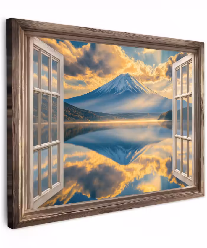 Canvas schilderij - Doorkijk - Landschap - Bergen - Uitzicht - Raam