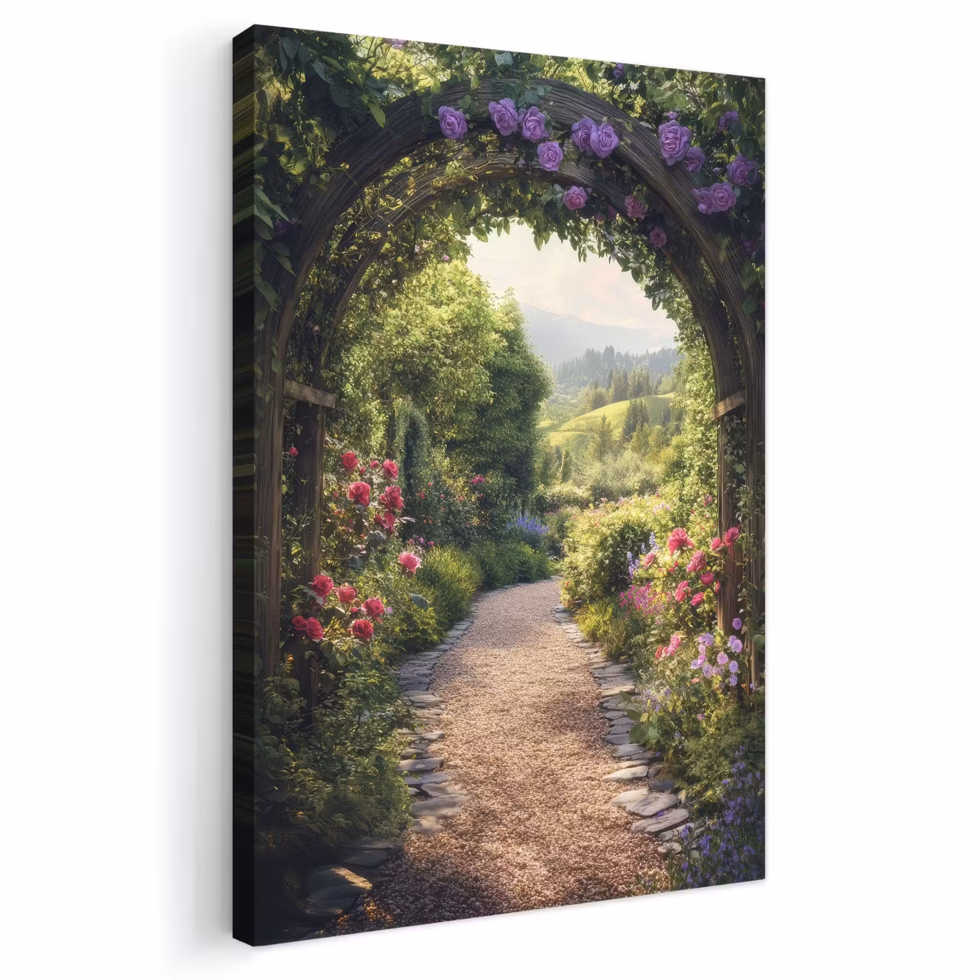 Canvas schilderij - Doorkijk - Landschap - Bloemen - Tuinboog - Natuur