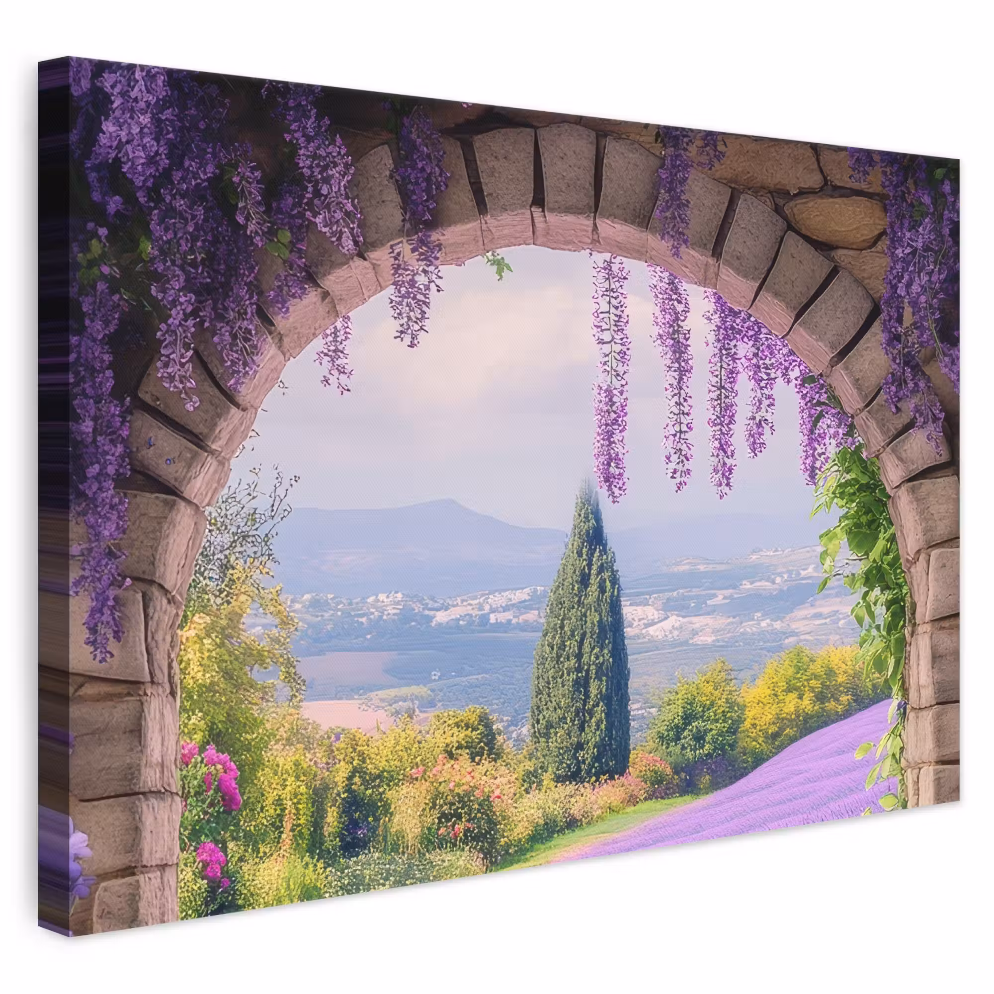 Canvas schilderij - Doorkijk - Lavendel - Bloemen - Paars - Poort