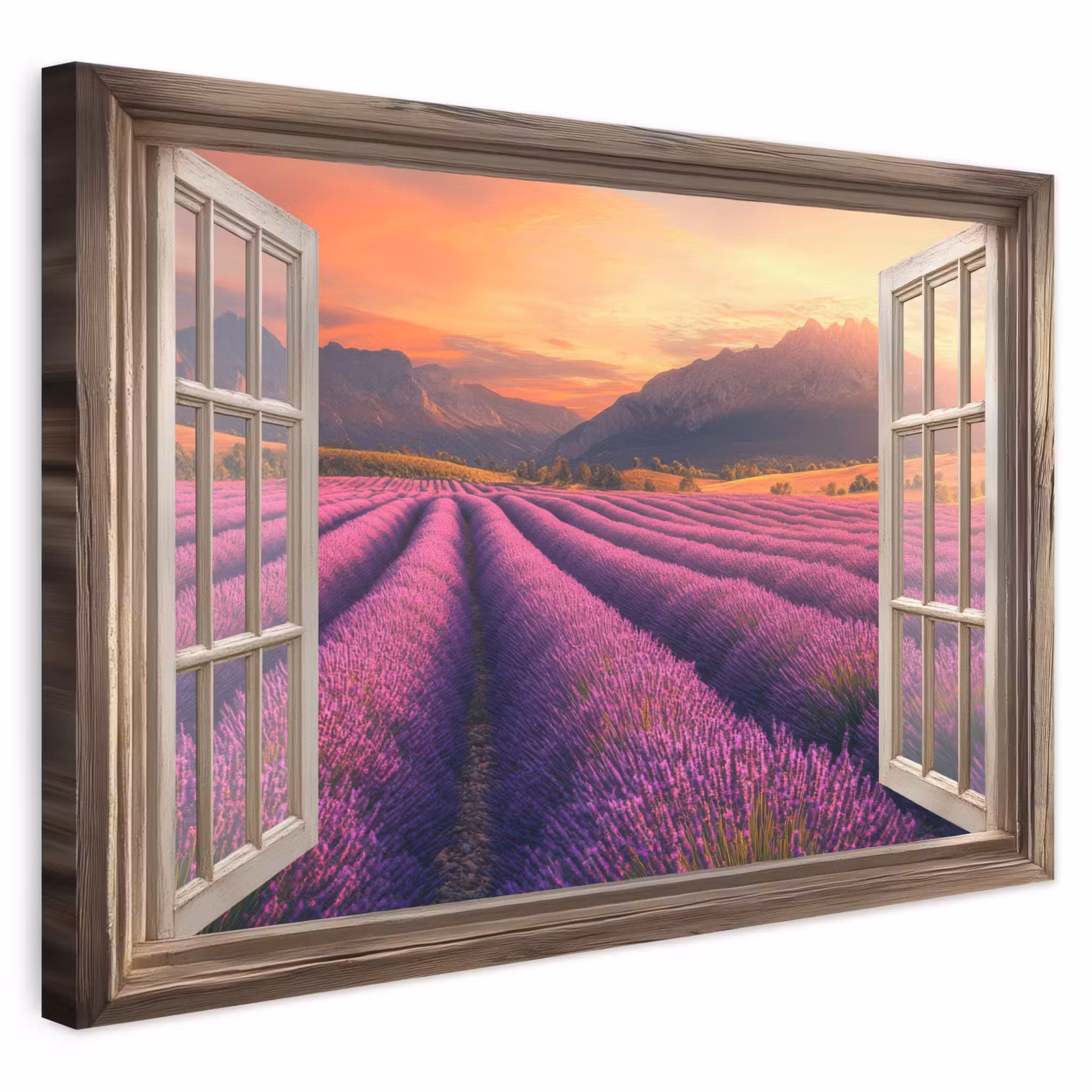 Canvas schilderij - Doorkijk - Lavendel - Landschap - Bloemen - Paars