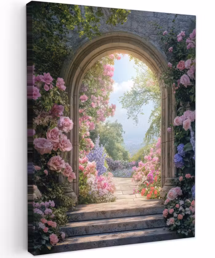 Canvas schilderij - Doorkijk - Rozen - Vintage - Bloemen