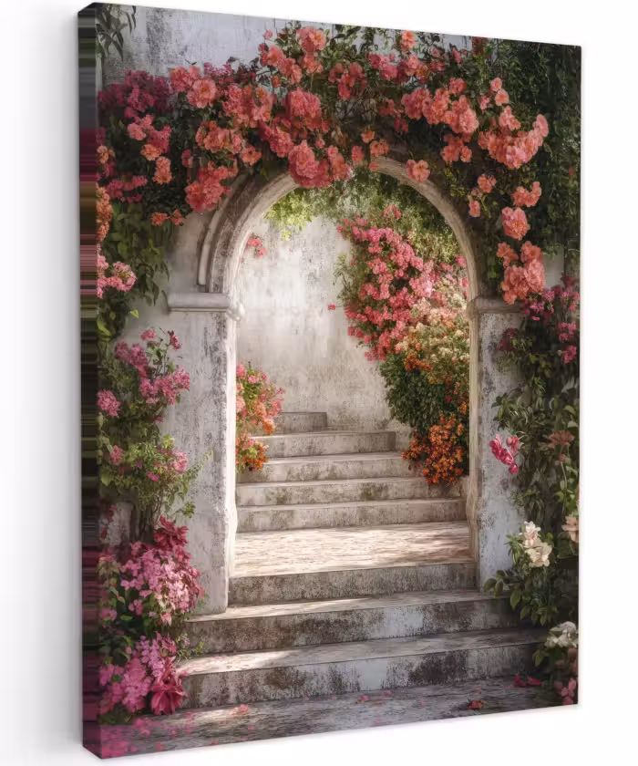 Canvas schilderij - Doorkijk - Rozen - Vintage - Poort