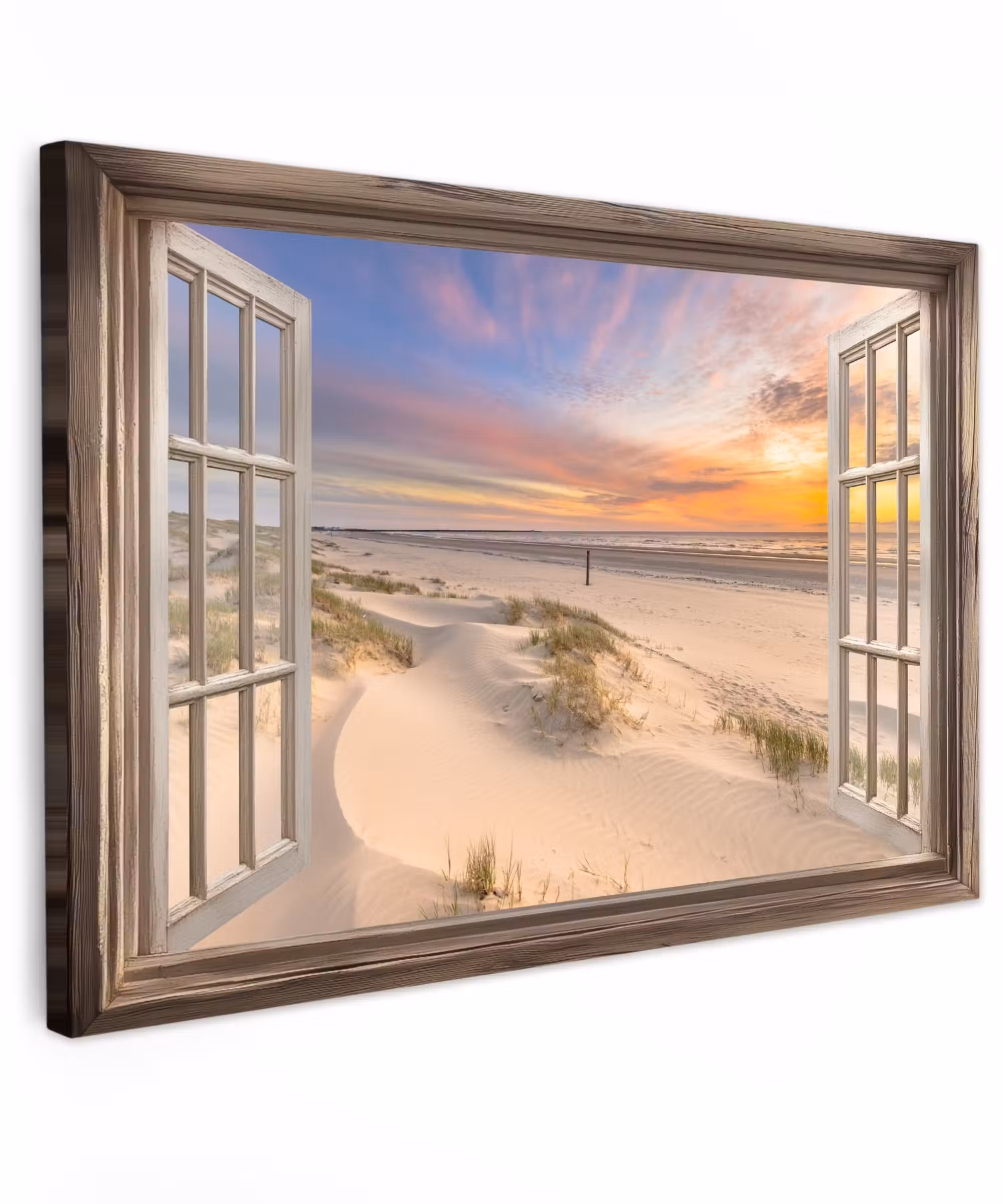 Canvas schilderij - Doorkijk - Strand - Duinen - Natuur - Landschap