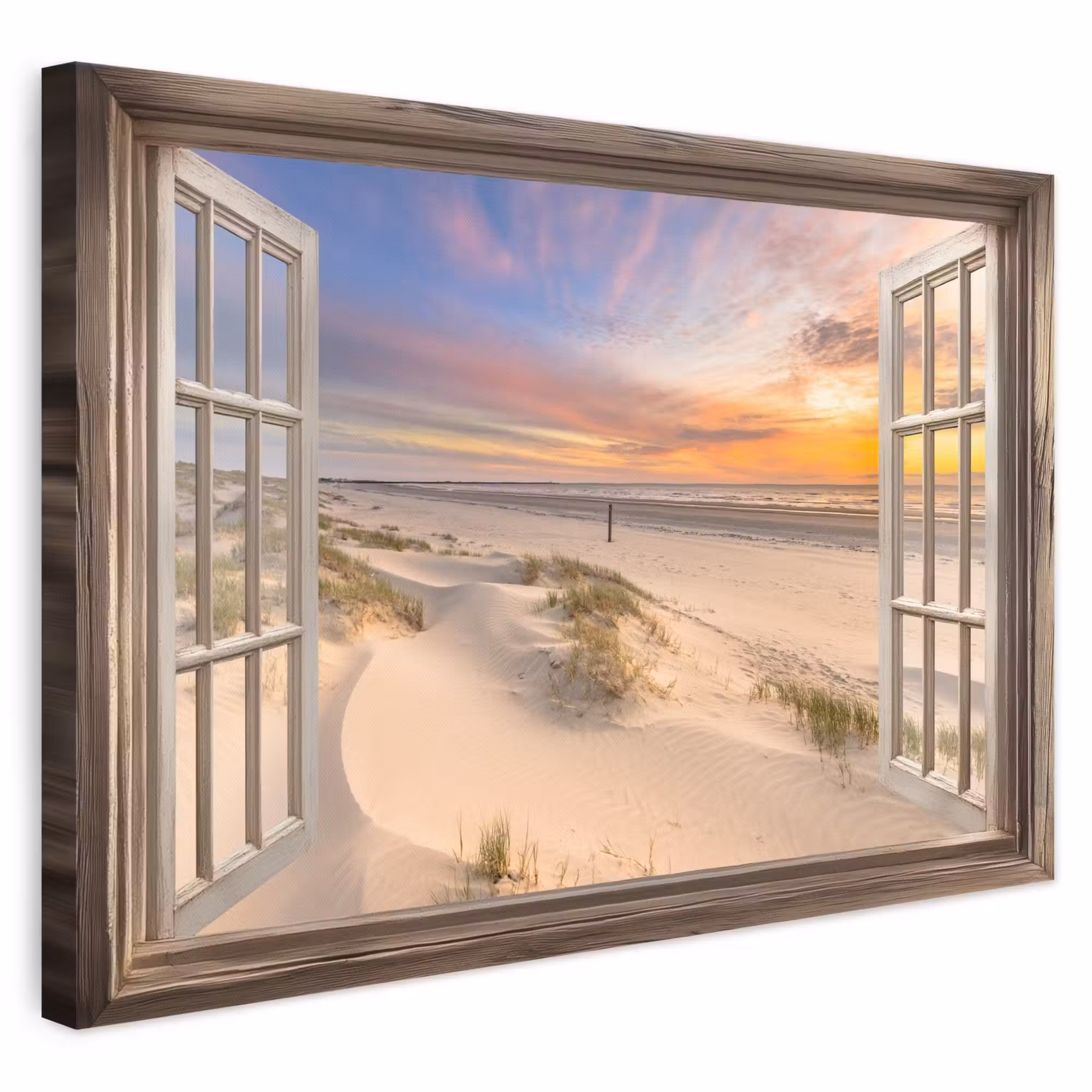 Canvas schilderij - Doorkijk - Strand - Duinen - Natuur - Landschap