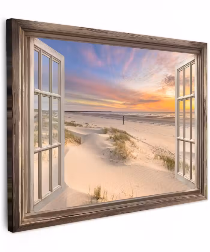 Canvas schilderij - Doorkijk - Strand - Duinen - Natuur - Landschap