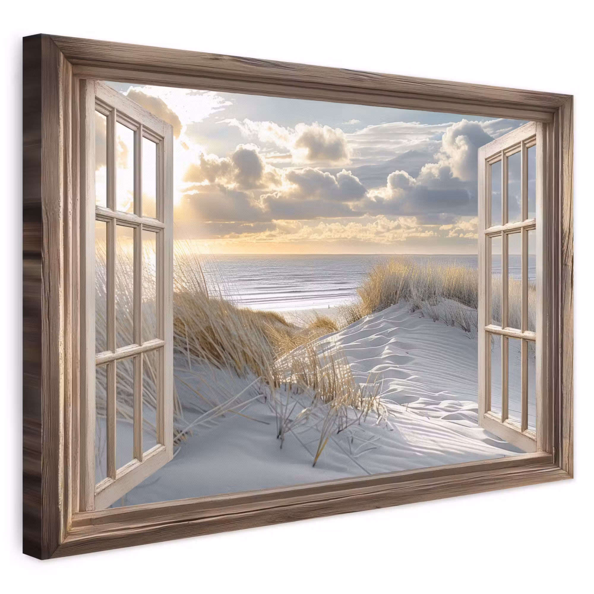 Canvas schilderij - Doorkijk - Strand - Duinen - Zee - Natuur