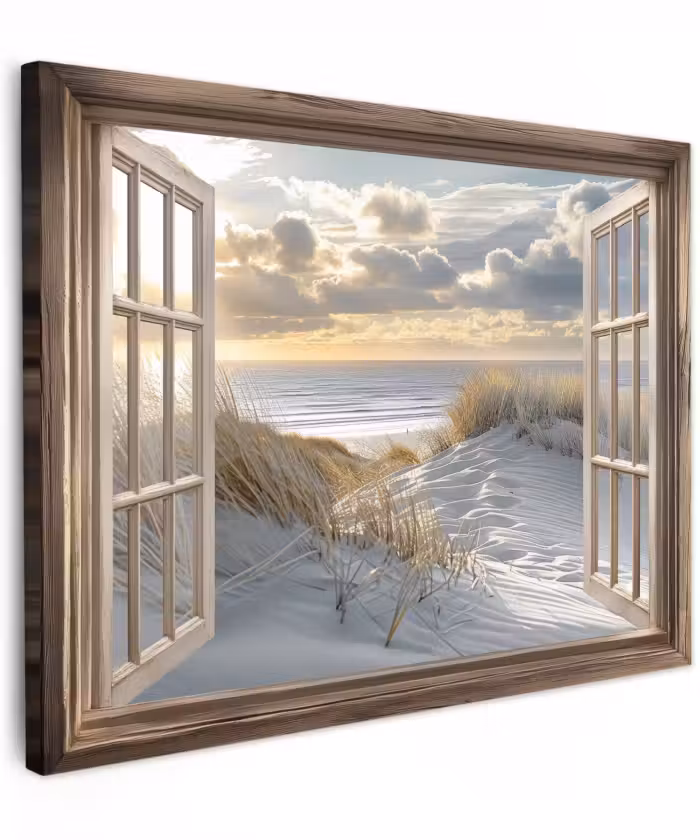 Canvas schilderij - Doorkijk - Strand - Duinen - Zee - Natuur