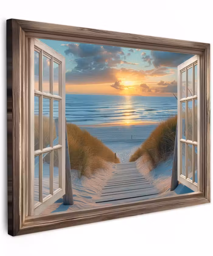 Canvas schilderij - Doorkijk - Strand - Pad - Zonsondergang