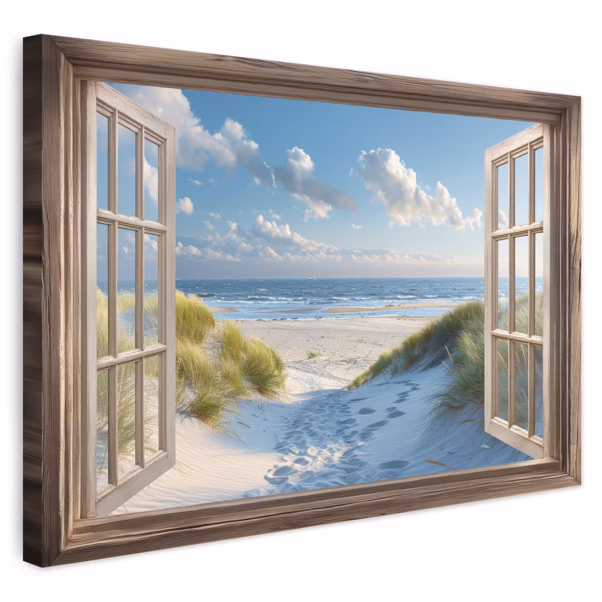 Canvas schilderij - Doorkijk - Strand - Raam - Duinen - Zee