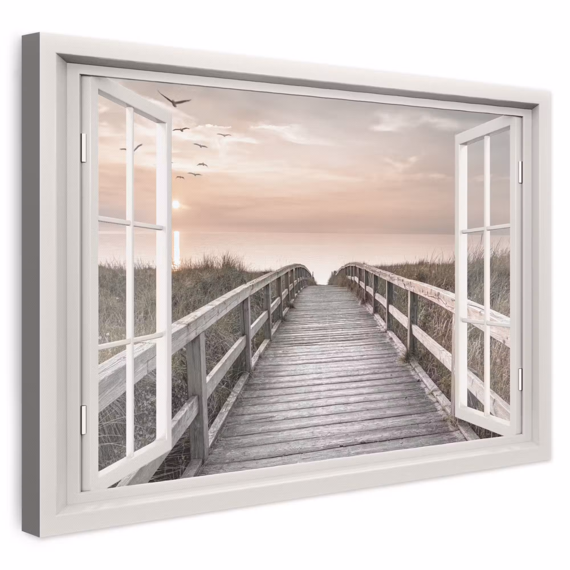 Canvas schilderij - Doorkijk - Strand - Zee - Zonsondergang