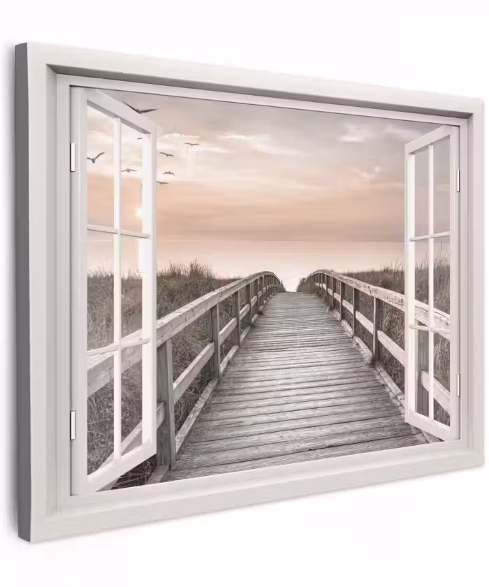 Canvas schilderij - Doorkijk - Strand - Zee - Zonsondergang