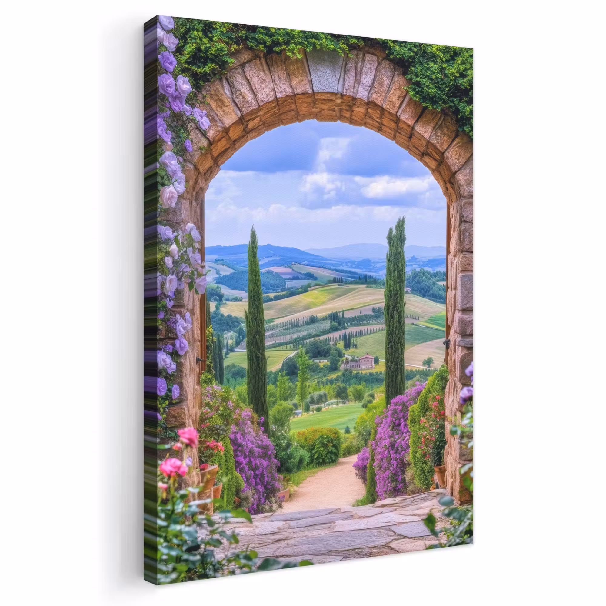 Canvas schilderij - Doorkijk - Toscane - Landschap - Poort