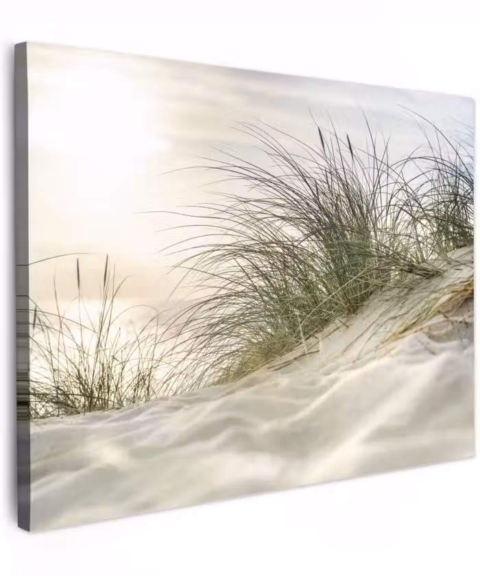 Canvas schilderij - Duinen met helmgras onder de zon van het Duitse nationaal Park Schleswig-Holsteinisches Wattenmeer