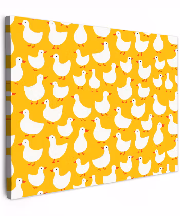 Canvas schilderij - Eendjes - Patroon - Geel