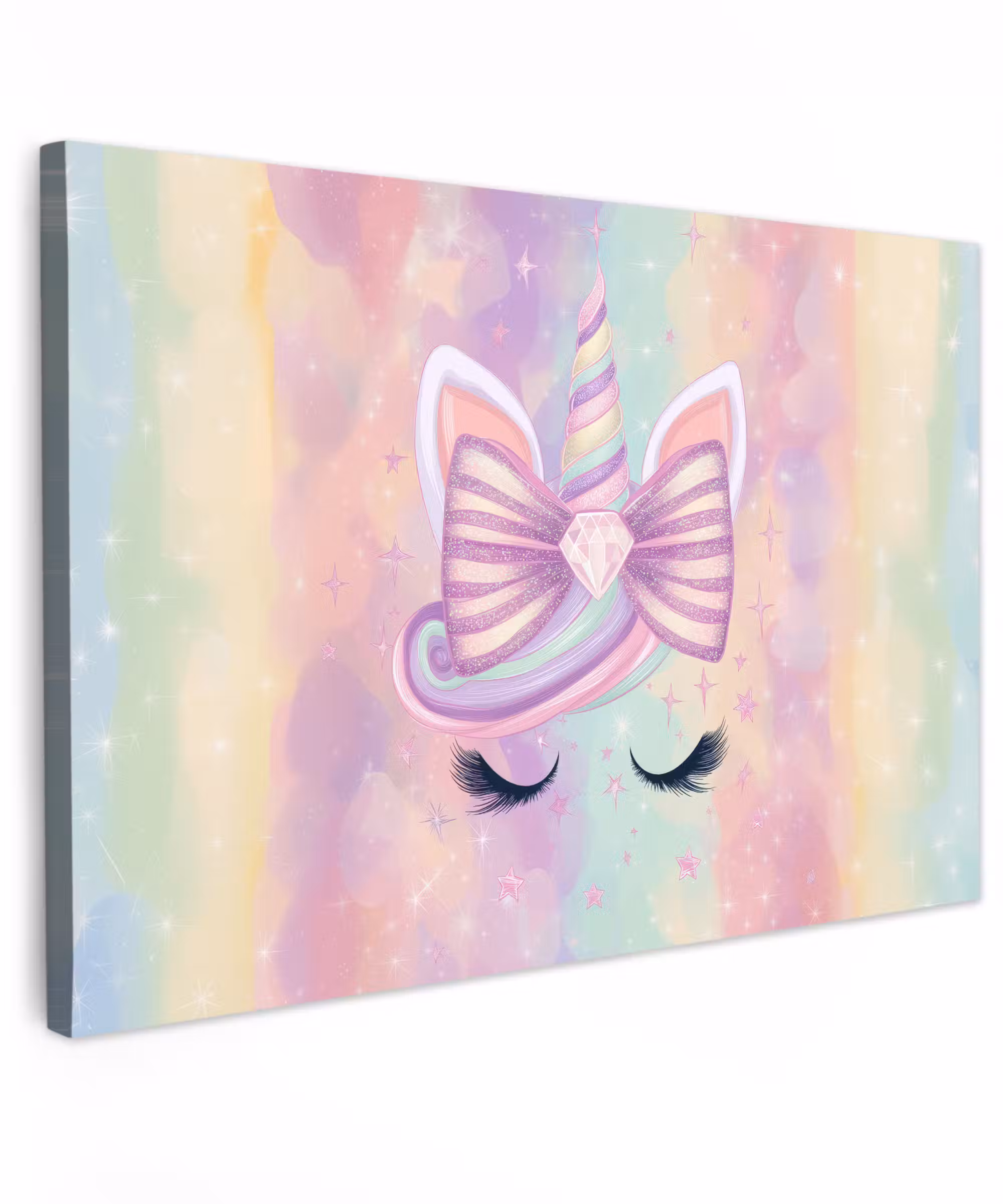 Canvas schilderij - Eenhoorn - Glitters - Regenboog - Pastel