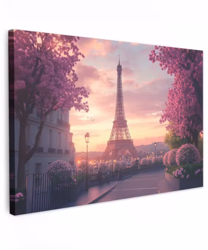 Canvas schilderij - Eiffeltoren - Parijs - Roze