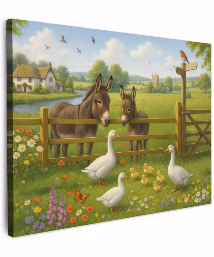 Canvas schilderij - Ezels - Ganzen - Kleurrijk