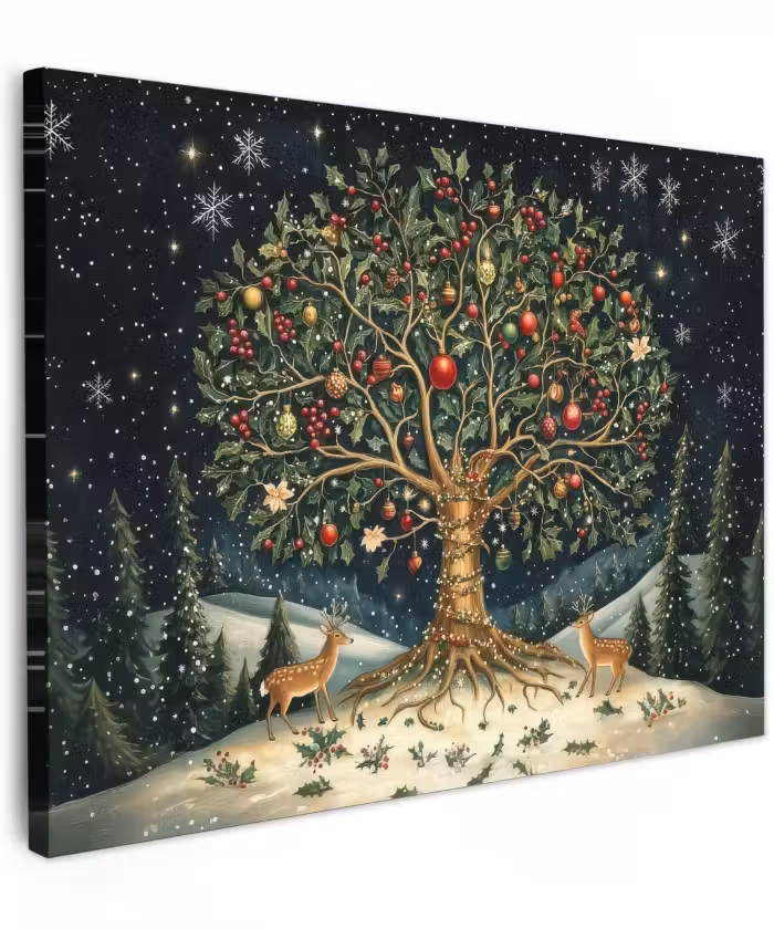 Canvas schilderij - Feestboom - Winterhemel - Kleurrijk