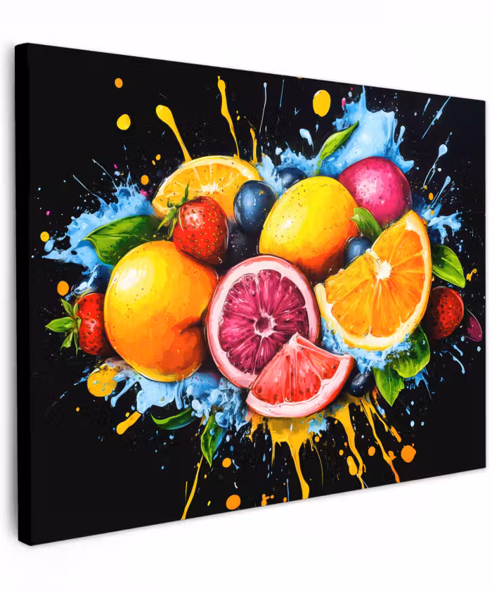 Canvas schilderij - Fruit - Graffiti - Kleurrijk - Sinaasappel - Aardbei - Abstract