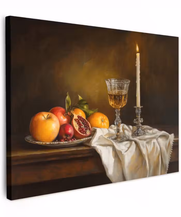 Canvas schilderij - Fruit -  Stilleven - Wijn - Kaars