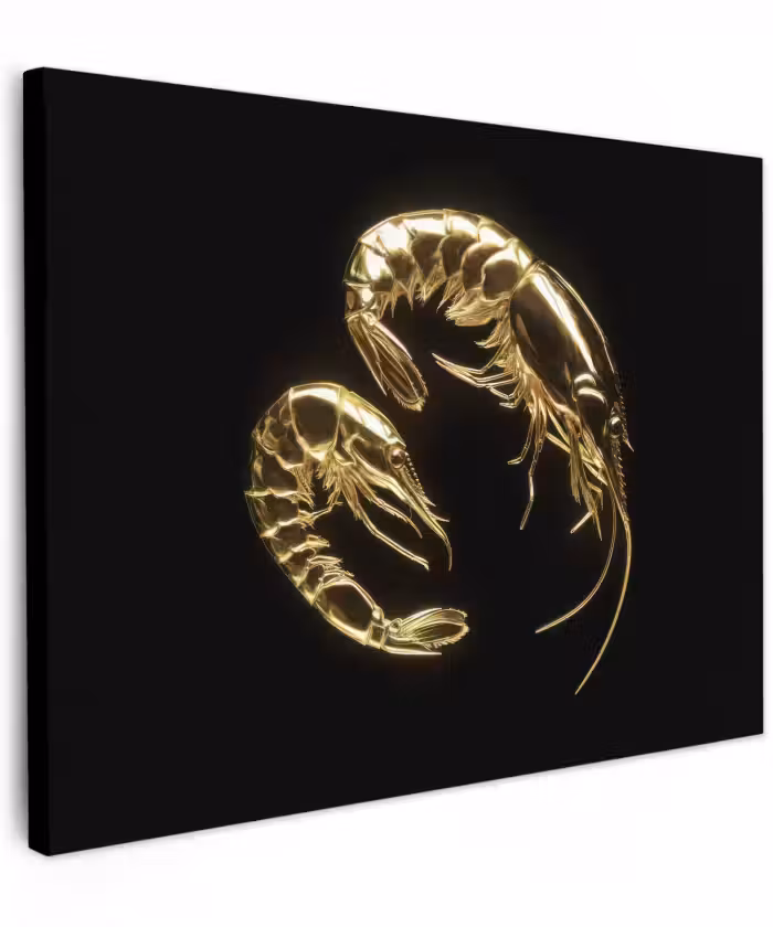 Canvas schilderij - Garnalen - Zwart - Goud - Dieren