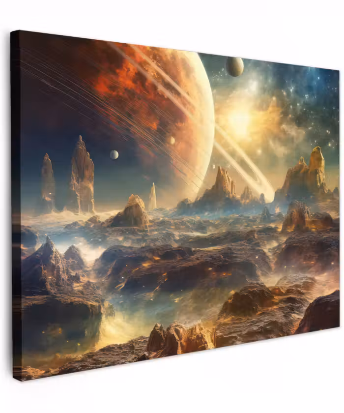 Canvas schilderij - Gebergte - Planeet - Ruimte - Sterren