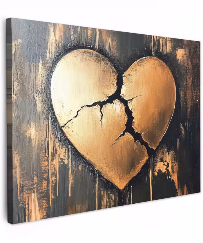 Canvas schilderij - Gebroken hart - Goud - Houtlook - Liefde