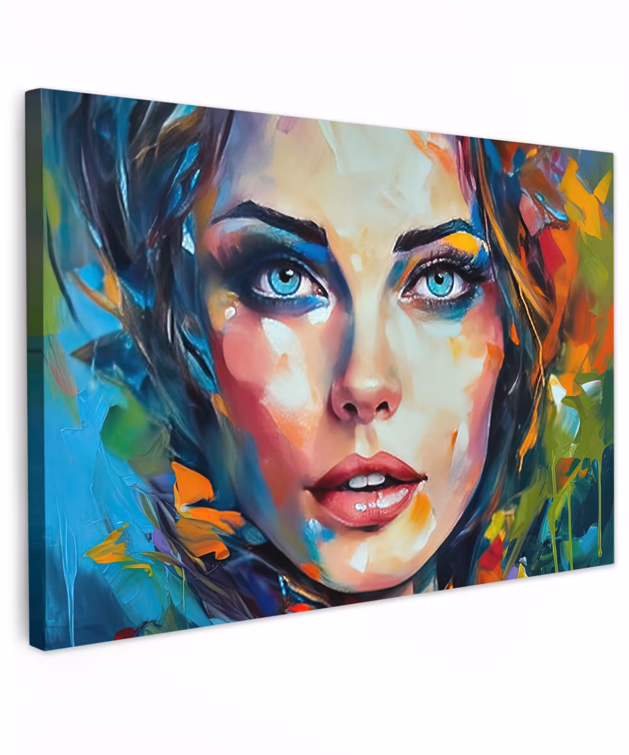 Canvas schilderij - Gezicht - Vrouw - Olieverf - Kleurrijk - Kunst