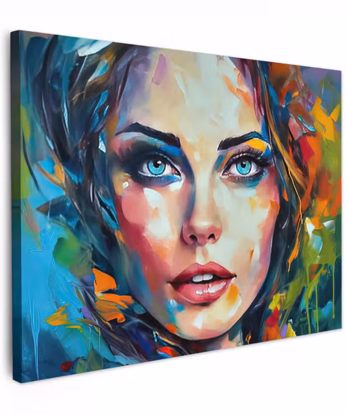 Canvas schilderij - Gezicht - Vrouw - Olieverf - Kleurrijk - Kunst
