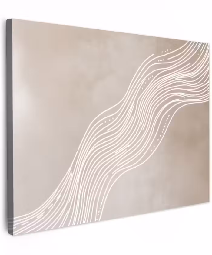 Canvas schilderij - Golvende lijnen - Vloeiend - Zandkleurig