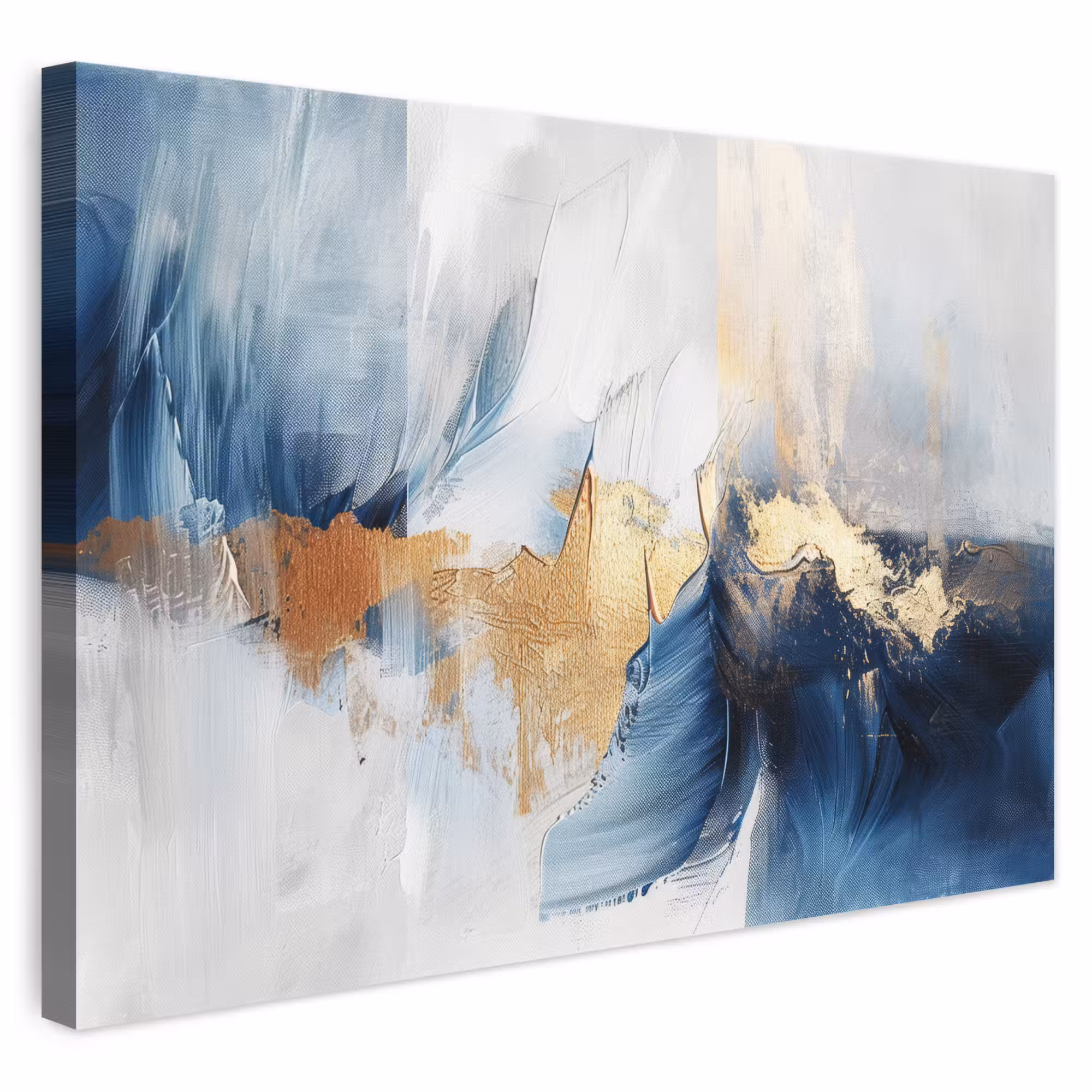 Canvas schilderij - Goud - Blauw - Watercolor - Kunst - Modern