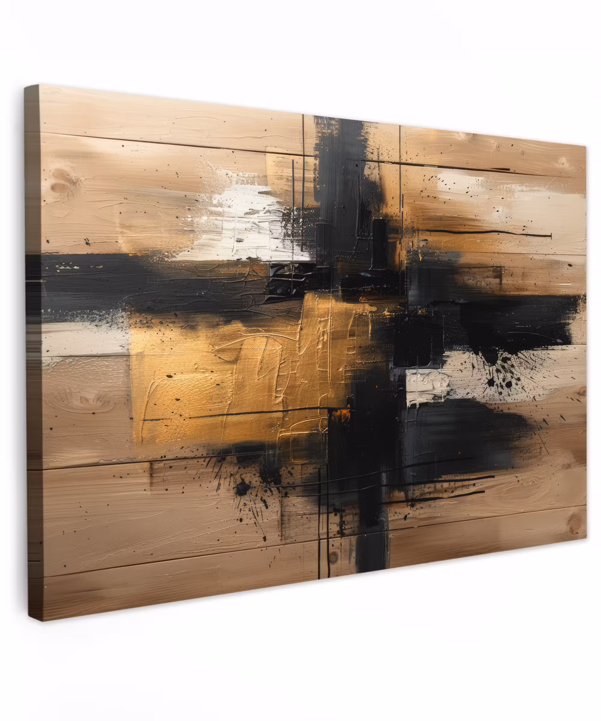Canvas schilderij - Goud - Kunst - Modern - Zwart - Beige