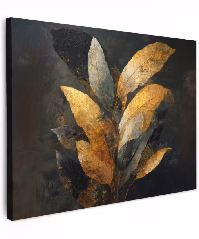Canvas schilderij - Gouden Bladcompositie – Botanische Luxe