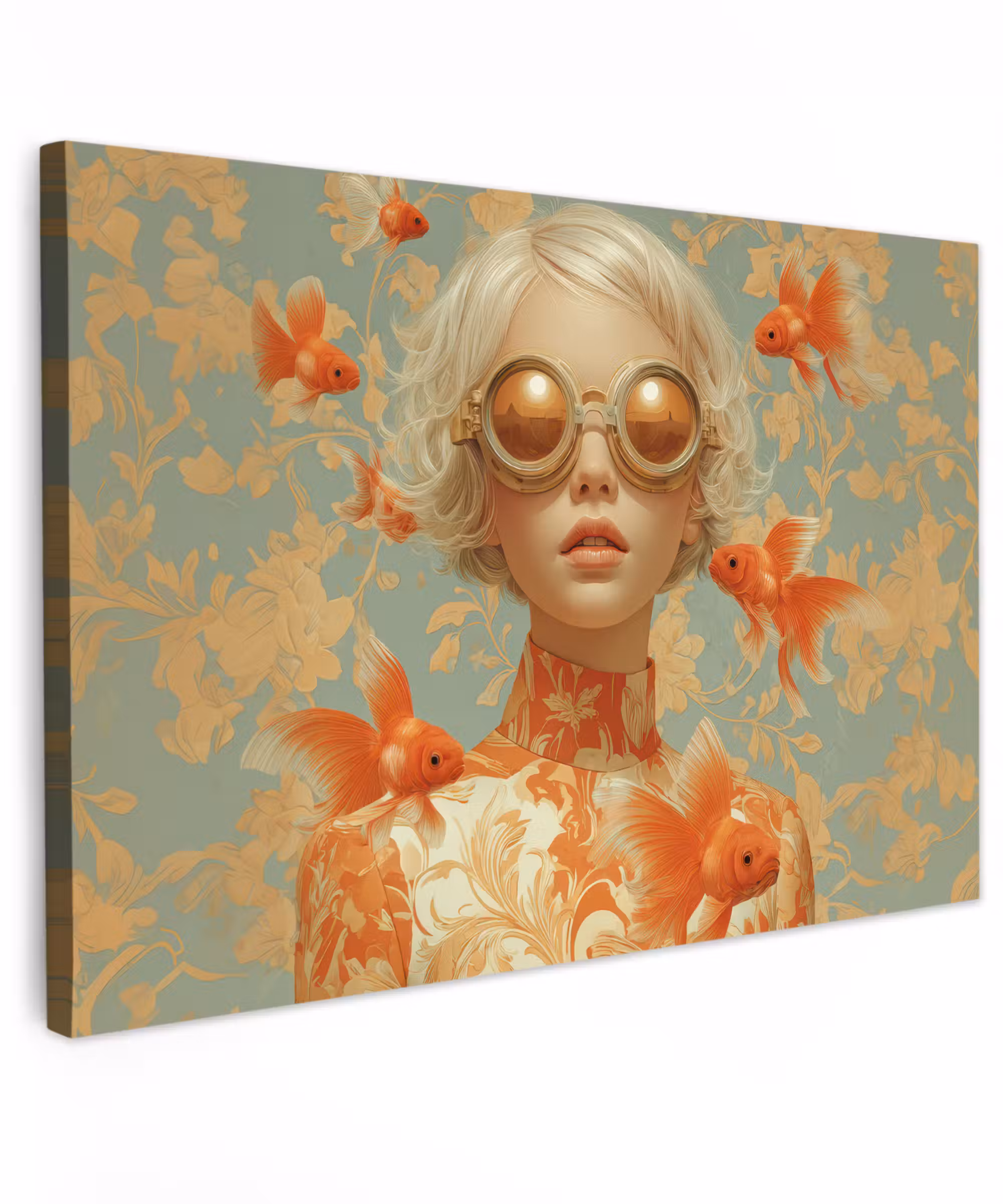 Canvas schilderij - Goudvissen - Oranje - Vrouw - Blond